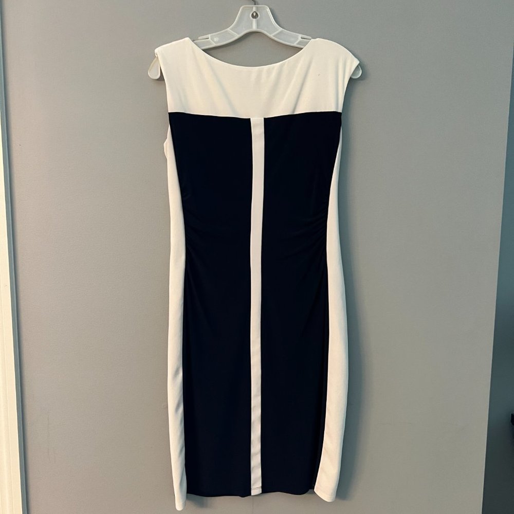 Chaps Stretch Color Block Sleeveless Tailor Dress Size M Blue & White